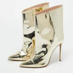 Pre Owned Alexandre Vauthier Gold Synthetic Leather Mid Calf Boots Size 39