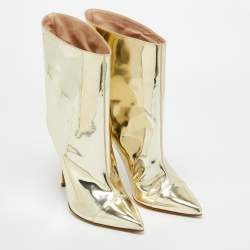 Pre Owned Alexandre Vauthier Gold Synthetic Leather Mid Calf Boots Size 39