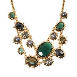 Alexis Bittar Georgian Multicolor Stone Gold Tone Double Strand Necklace
