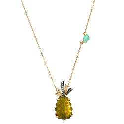 Alexis Bittar Pineapple Motif Gold Tone Pendant Necklace