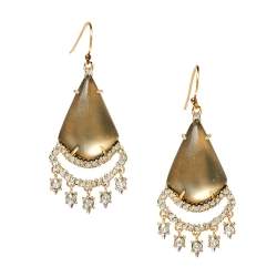 Alexis Bittar Gold Plated Crystal Lace Lucite Chandelier Earrings