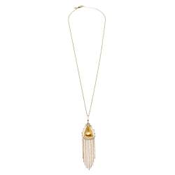 Alexis Bittar Crystal Capped Gold Tone Tassel Chain Pendant Necklace