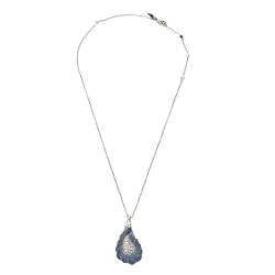 Alexis Bittar Silver Tone Frosted Crystal Encrusted Pendant Necklace 