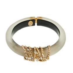 Alexis Bittar Grey Lucite Crystal Detail Cuff Bracelet