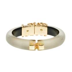 Alexis Bittar Grey Lucite Crystal Detail Cuff Bracelet