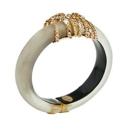 Alexis Bittar Grey Lucite Crystal Detail Cuff Bracelet