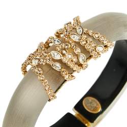 Alexis Bittar Grey Lucite Crystal Detail Cuff Bracelet