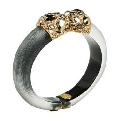 Alexis Bittar Black Lucite Crystal Detail Cuff Bracelet