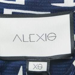 Alexis Blue/White Monogram Satin Asymmetric Marvella Dress XS