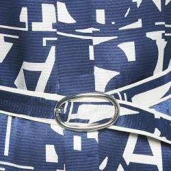 Alexis Blue/White Monogram Satin Asymmetric Marvella Dress XS