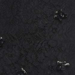 Pre Owned Alexis Black Brooch Embellished Lace Pencil Skirt M