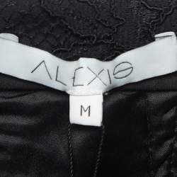 Pre Owned Alexis Black Brooch Embellished Lace Pencil Skirt M