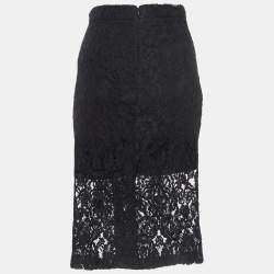 Pre Owned Alexis Black Brooch Embellished Lace Pencil Skirt M