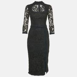 Alexis Black Lace Ruffled Midi Dress XS