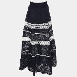 Alexis Navy Blue/White Lace Embroidered Maxi Skirt L