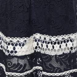 Alexis Navy Blue/White Lace Embroidered Maxi Skirt L