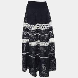 Alexis Navy Blue/White Lace Embroidered Maxi Skirt L