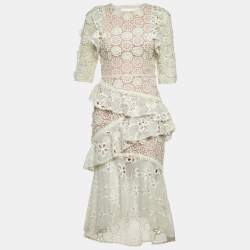 Pre Owned Alexis White Lace Mikaela Midi Dress M