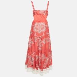 مملوكة مسبقًا Alexis Coral Orange Embroidered Cotton Midi Dress S