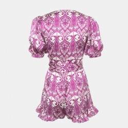 Pre Owned جيمبسوت ألكسيس حرير مطبوع بنفسجي معقود مقاس صغير جدًا - إكس سمول