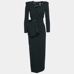 Alfabeta Black Embellished Crepe Pleat Detail Maxi Dress S