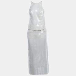 Pre Owned Alfie White Sequin Back-Open Top and Skirt Set S