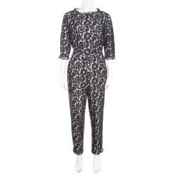 Alice by Temperley Black Floral Lace Belted Eros Jumpsuit L