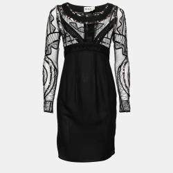 Alice by Temperley Sheer Black Embellished Lace Bodice Pencil Dress S