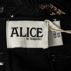 Alice by Temperley Sheer Black Embellished Lace Bodice Pencil Dress S
