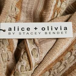 Alice + Olivia Gold/Natural Patterned Lurex and Cotton Knit Crop Top S