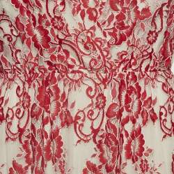 Alice + Olivia Beige/Red Floral Embroidery Lace V-Neck Sleeveless Maxi Dress L