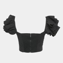 Alice + Olivia Black Broderie-Anglaise Tawny Ruffled Crop Top S