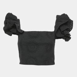 Alice + Olivia Black Broderie-Anglaise Tawny Ruffled Crop Top S