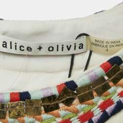 Pre Owned Alice + Olivia Off White Embroidered Mini Dress M
