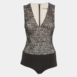 Pre Owned Alice + Olivia Black Zooey Lace V-Neck Bodysuit XS