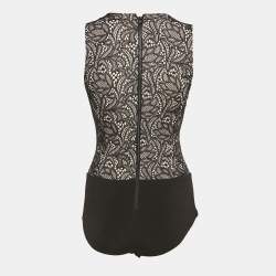 Pre Owned Alice + Olivia Black Zooey Lace V-Neck Bodysuit XS