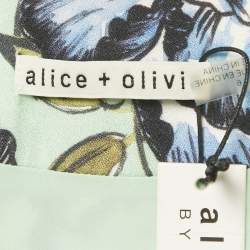 Pre Owned Alice + Olivia Green Floral Print Crepe Mini Dress M
