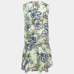 Pre Owned Alice + Olivia Green Floral Print Crepe Mini Dress M