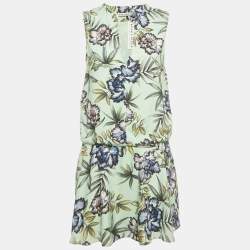 Pre Owned Alice + Olivia Green Floral Print Crepe Mini Dress M