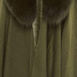 Pre Owned Alice + Olivia Olive Green Wool Detachable Fur Open Front Cardigan XS