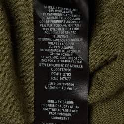 Pre Owned Alice + Olivia Olive Green Wool Detachable Fur Open Front Cardigan XS