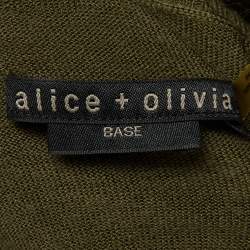 Pre Owned Alice + Olivia Olive Green Wool Detachable Fur Open Front Cardigan XS