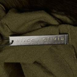 Pre Owned Alice + Olivia Olive Green Wool Detachable Fur Open Front Cardigan XS