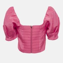 مملوكة مسبقًا توب أليس + أوليفيا جوسلين بأكمام منفوشة مزيج قطن وردي مقاس لارج (كبير)