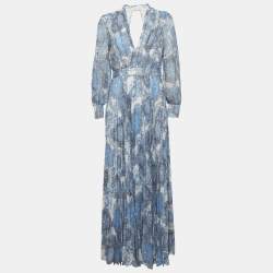 مملوكة مسبقًا Alice + Olivia Blue Floral Print Georgette Cheney Cut Out Maxi Dress M