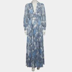 Pre Owned Alice + Olivia Blue Floral Print Georgette Cheney Cut Out Maxi Dress M