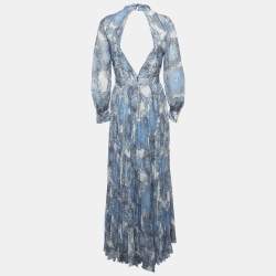Pre Owned Alice + Olivia Blue Floral Print Georgette Cheney Cut Out Maxi Dress M