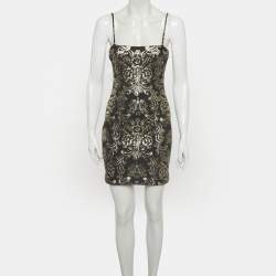 Pre Owned Alice + Olivia Black Floral Foil Print Fifi Mini Dress S