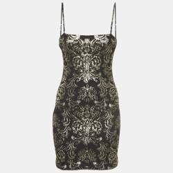 Pre Owned Alice + Olivia Black Floral Foil Print Fifi Mini Dress S