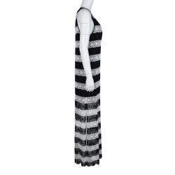 Pre Owned Alice + Olivia Monochrome Striped Crochet Lace Sleeveless Lucia Maxi Dress M